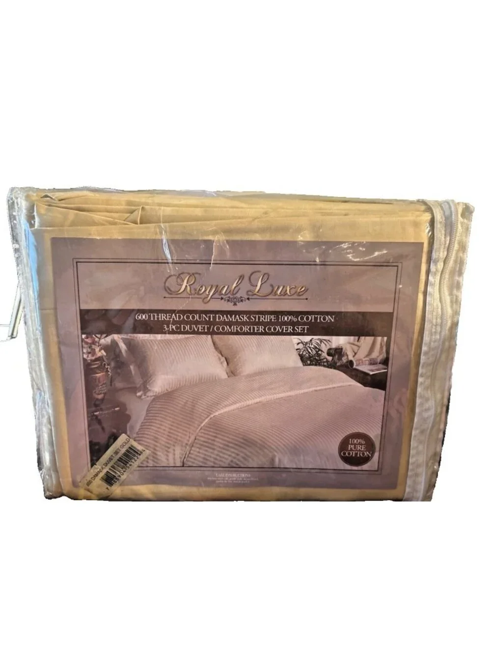 Royal Luxe Duvet/Comforter Full/Queen 3pc Cover Set 600 Thread Cnt Damask Stripe